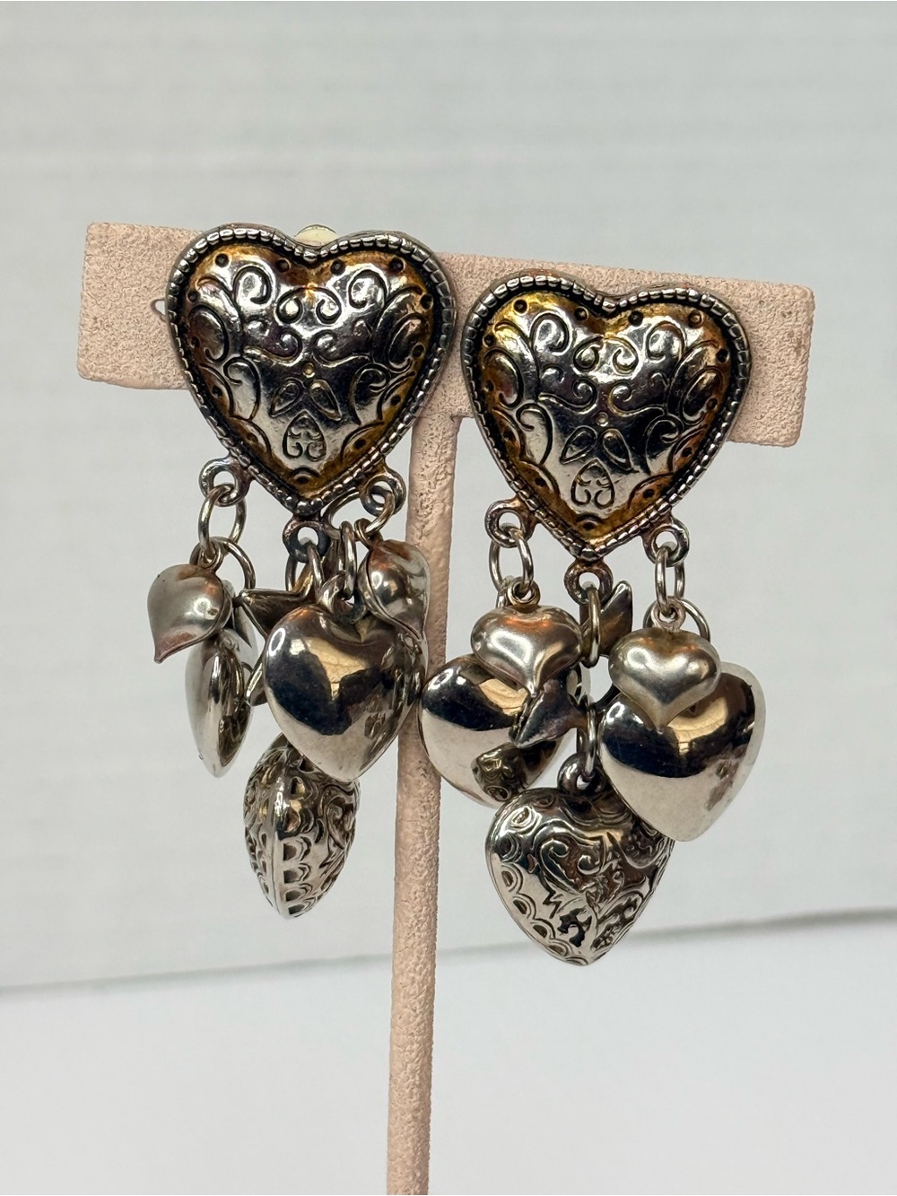 Vintage Silver-Tone Heart Dangle Earrings - Elegant Women's Jewelry